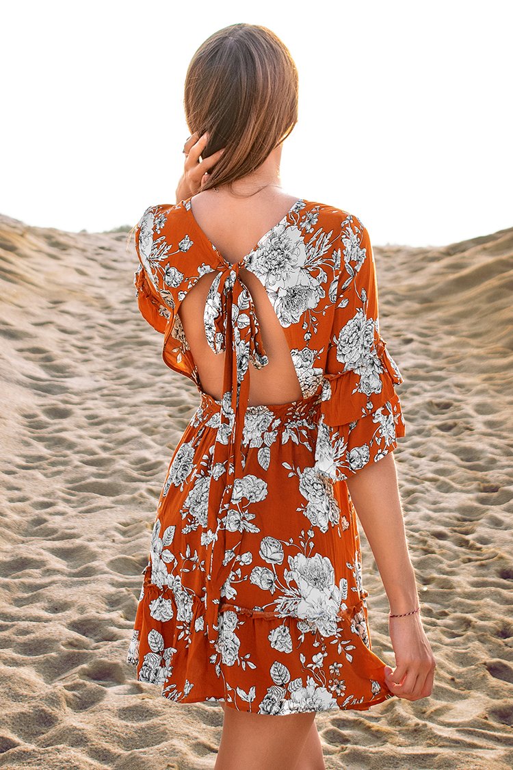 vintage cinched red ruffle mini dress (S)