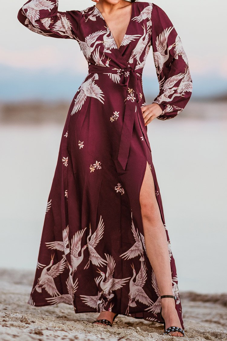 Original Elegant Crane Printed Mini Dress