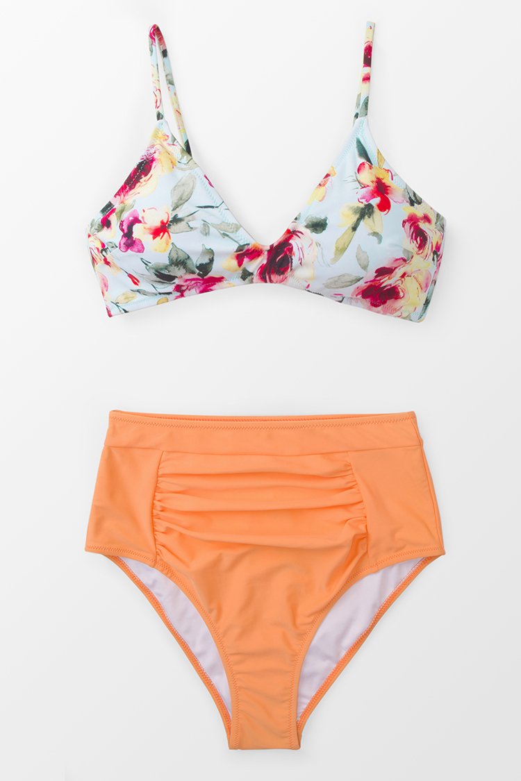 Floral Orange Crush High Waisted Bikini