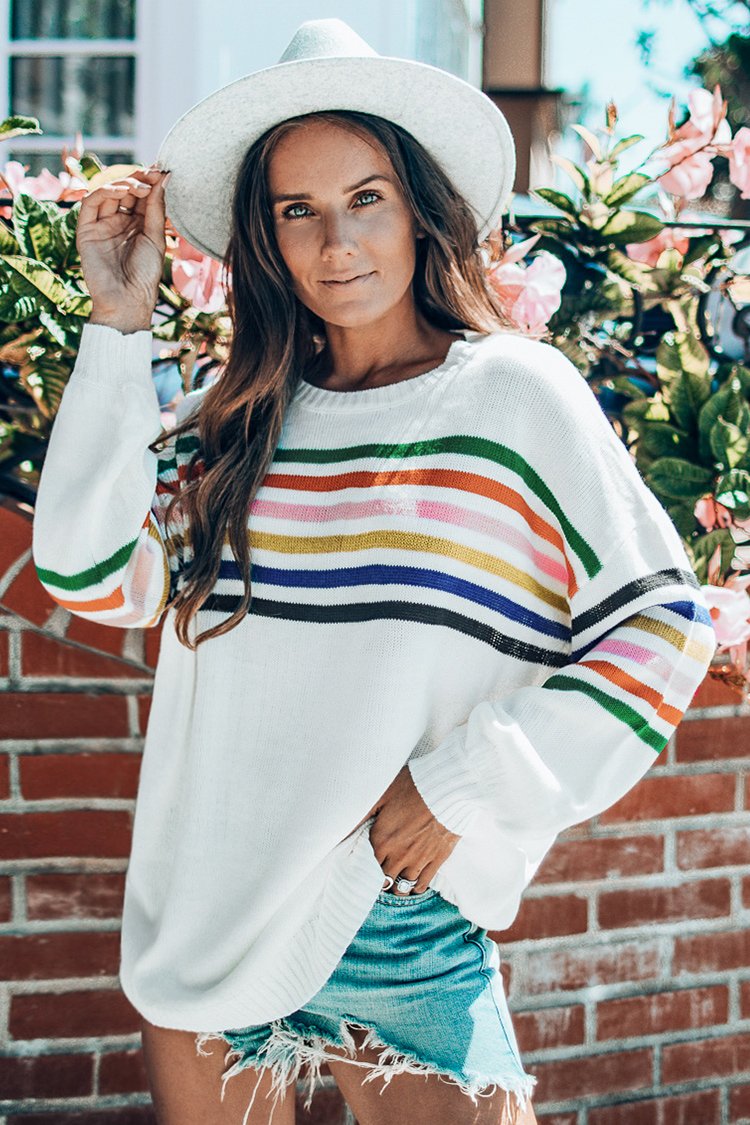 SO ME Variegated Stripe Textured Loose Fit Sweater