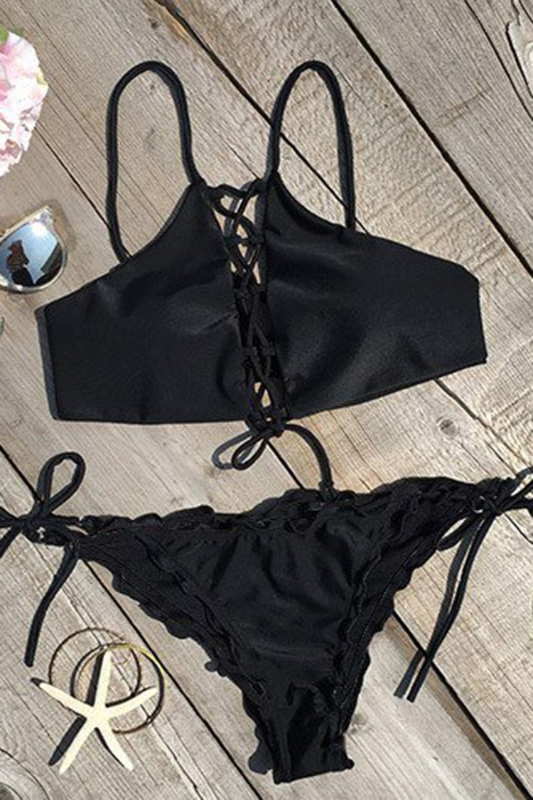 Black Lace Up Bikini
