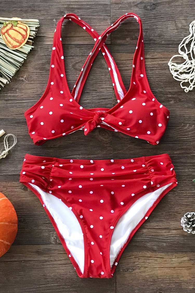 Geknotete Schaufel Rot Polka Dot Bikini Cupshe Deutschland