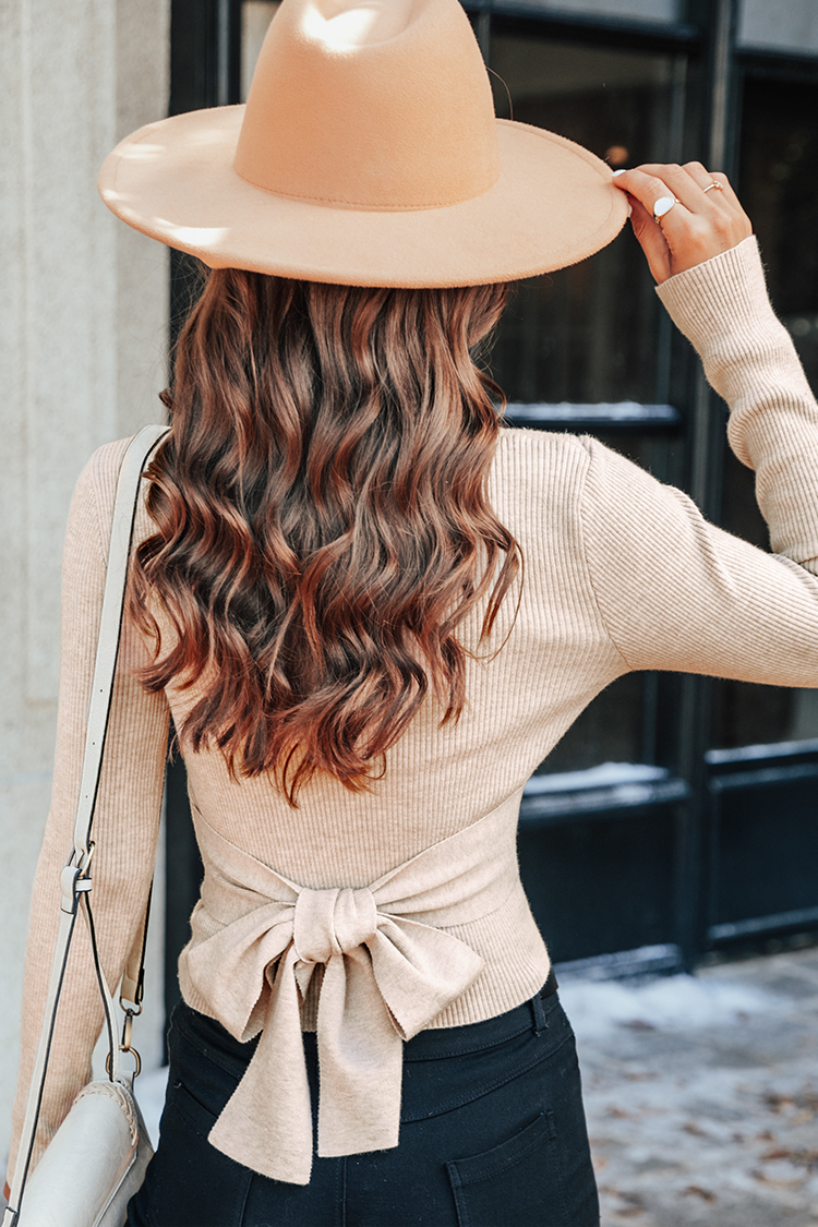 ribbon tie back sweater