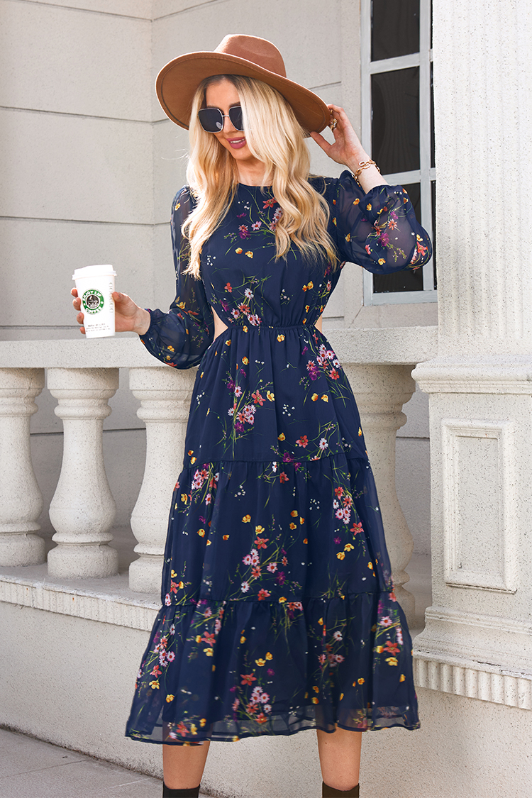 Nela Ditsy Floral Print Cutout Maxi Dress Cupshe AU