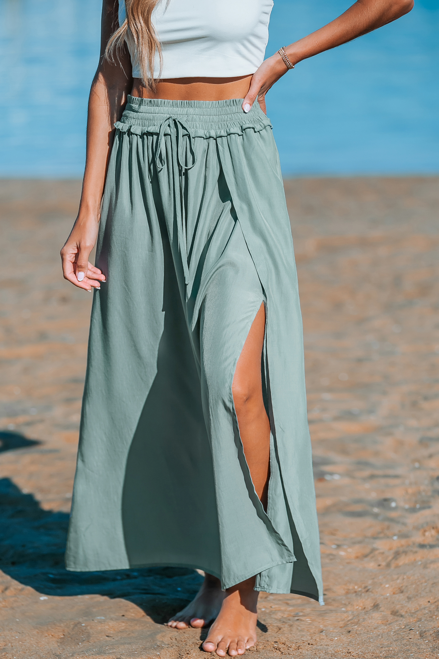 【COOR】 Drawstring pocket maxi dress / 追跡付 Smocked Drawstring Waist Maxi Skirt