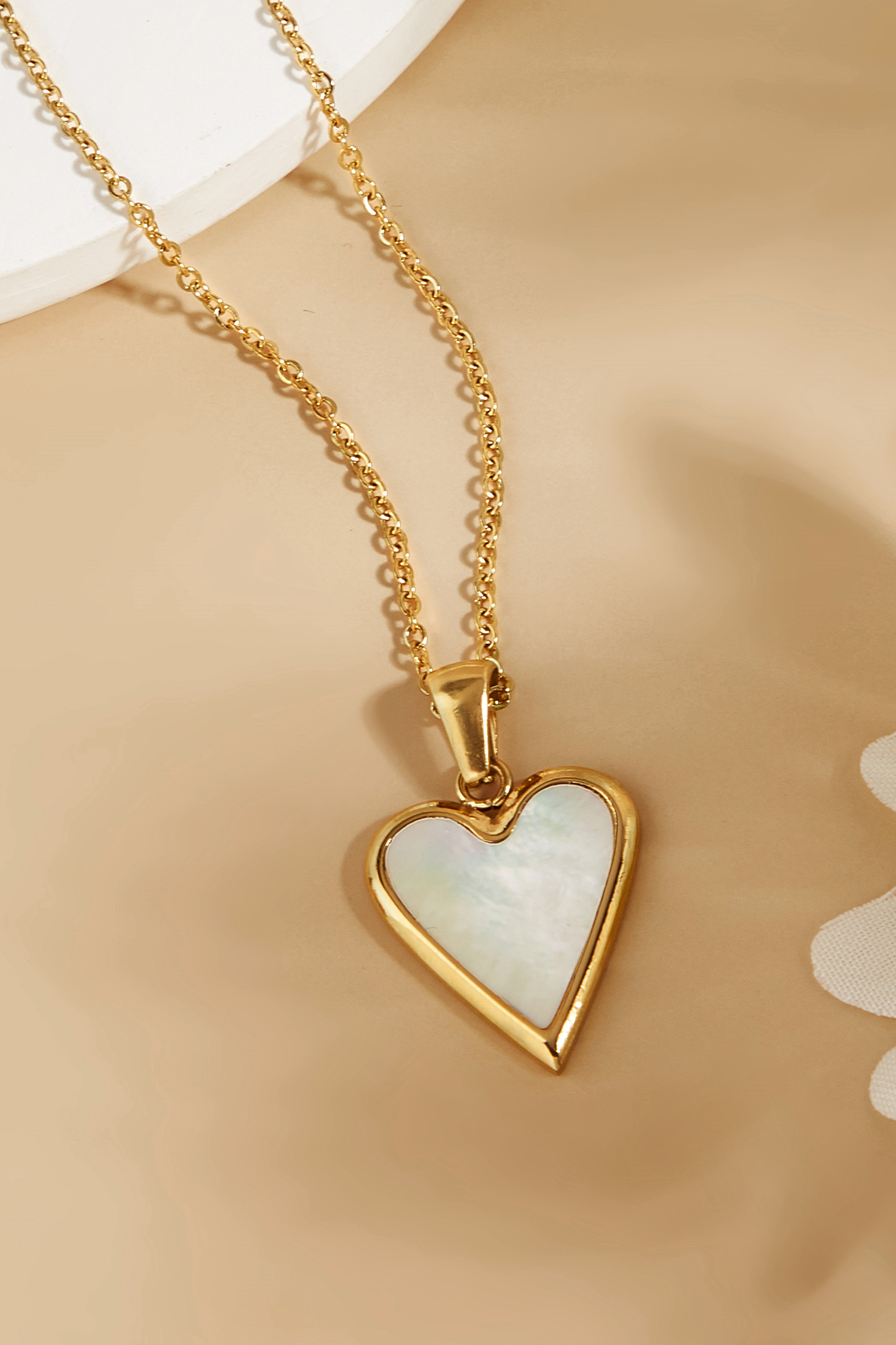 GoldTone & Faux Moonstone Heart Charm Necklace