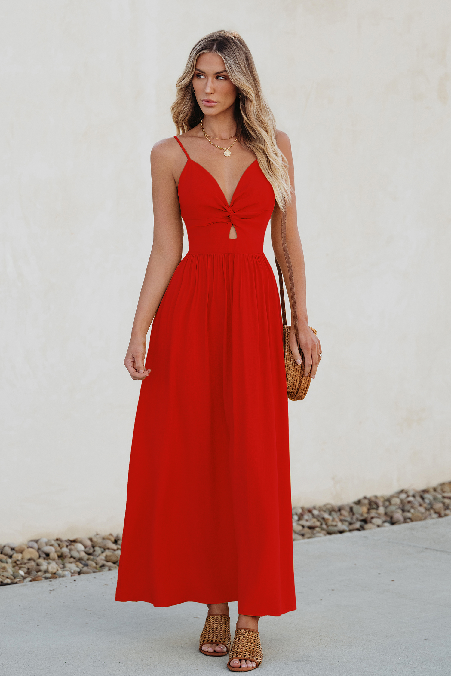 Red Front Twist & Keyhole Maxi DressCupshe UK