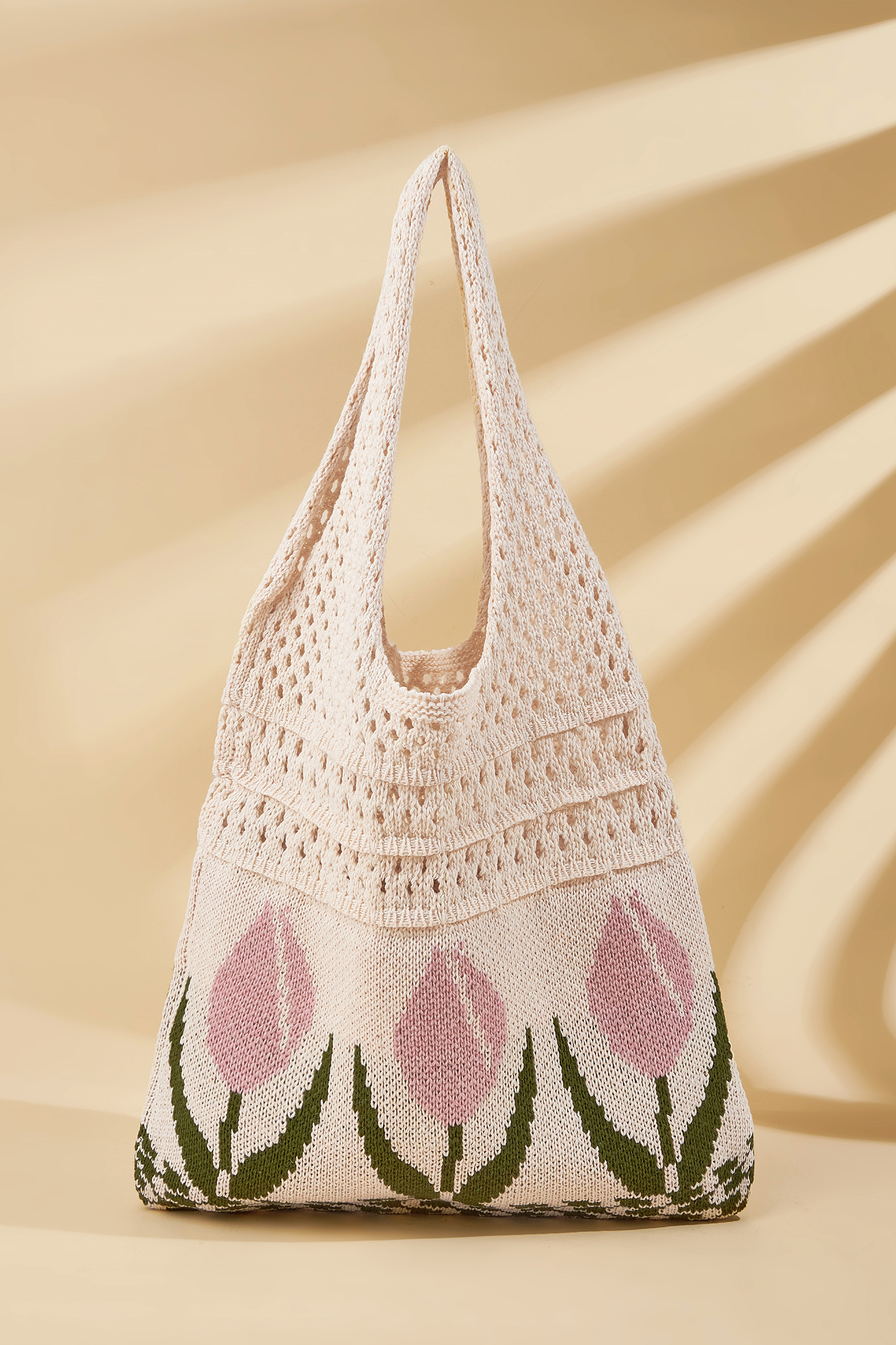 Sac Bandoulière Femme Crochet Ajouré Ynport - Sac Filet Fourre-tout Plage Bohème, Beige