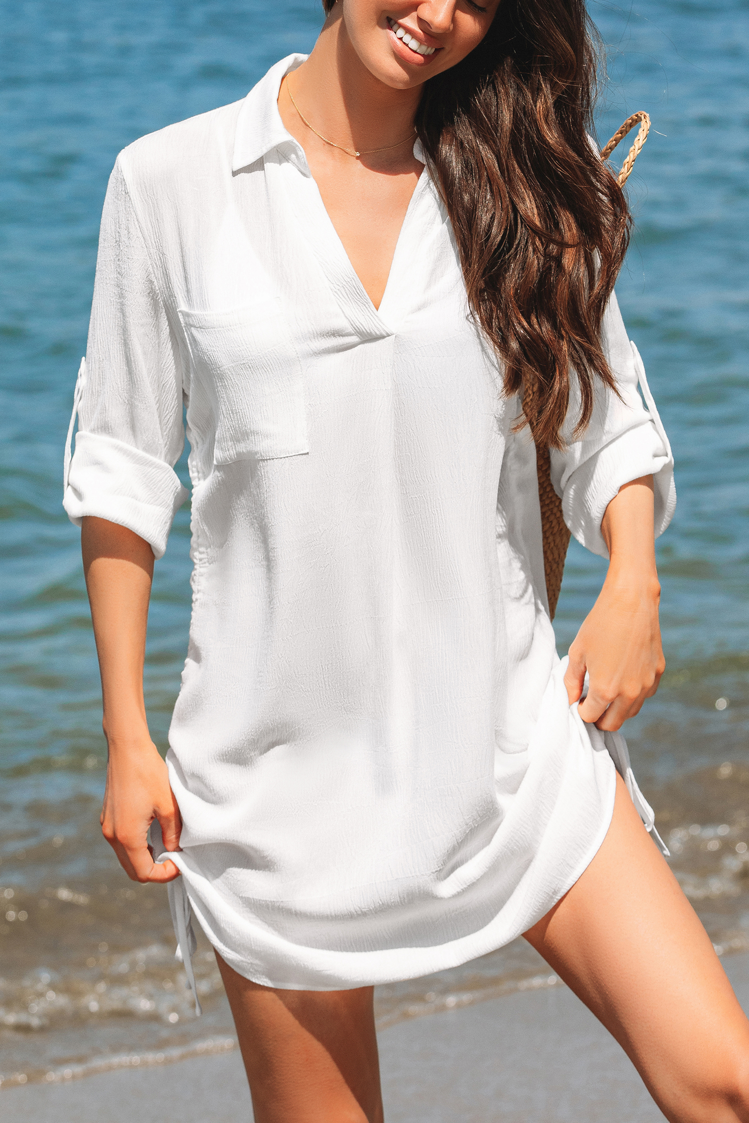 White Collared Half Sleeve CoverUpCupshe UK