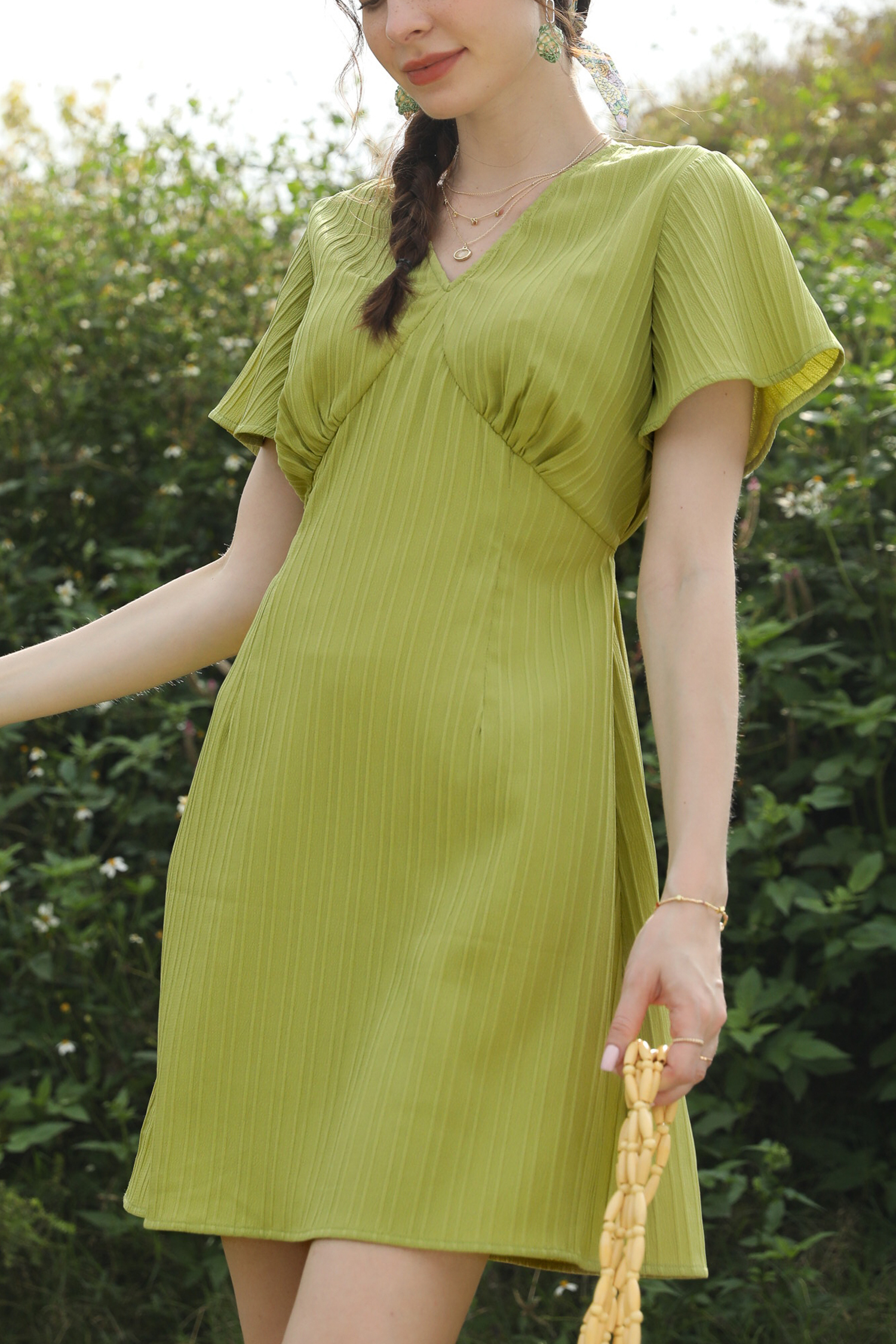 Sheer Silk Lime Green Mini Dress (S) main image 1