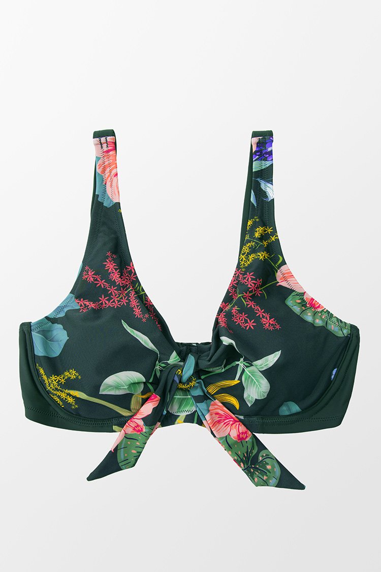 Scarlet Green Floral Moulded Cup Plus Size Bikini Top