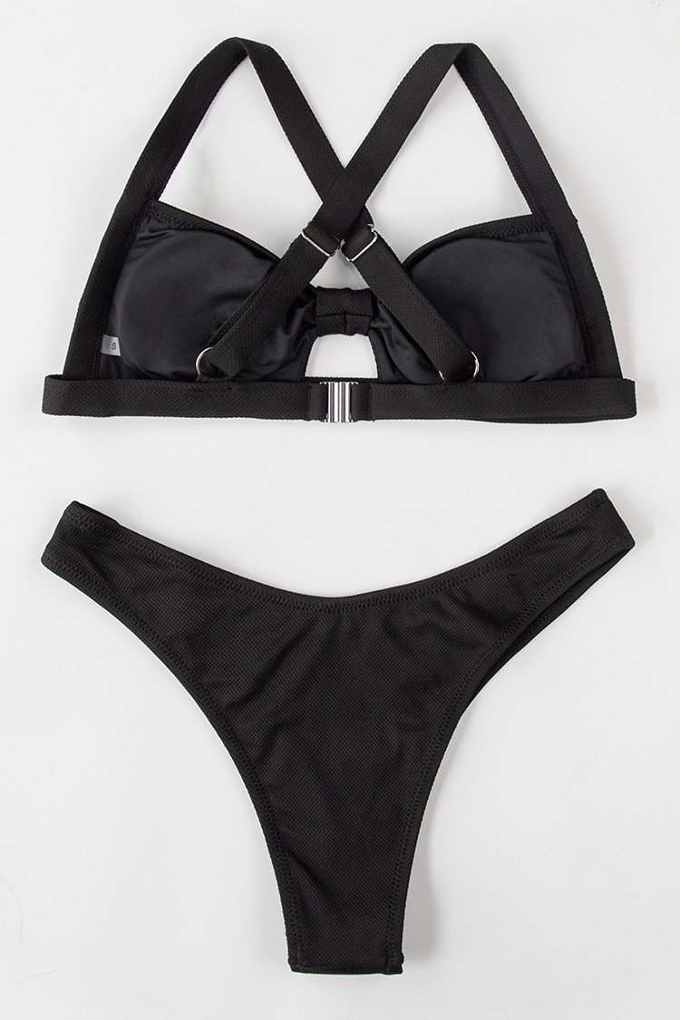 Black Solid High Leg Bikini
