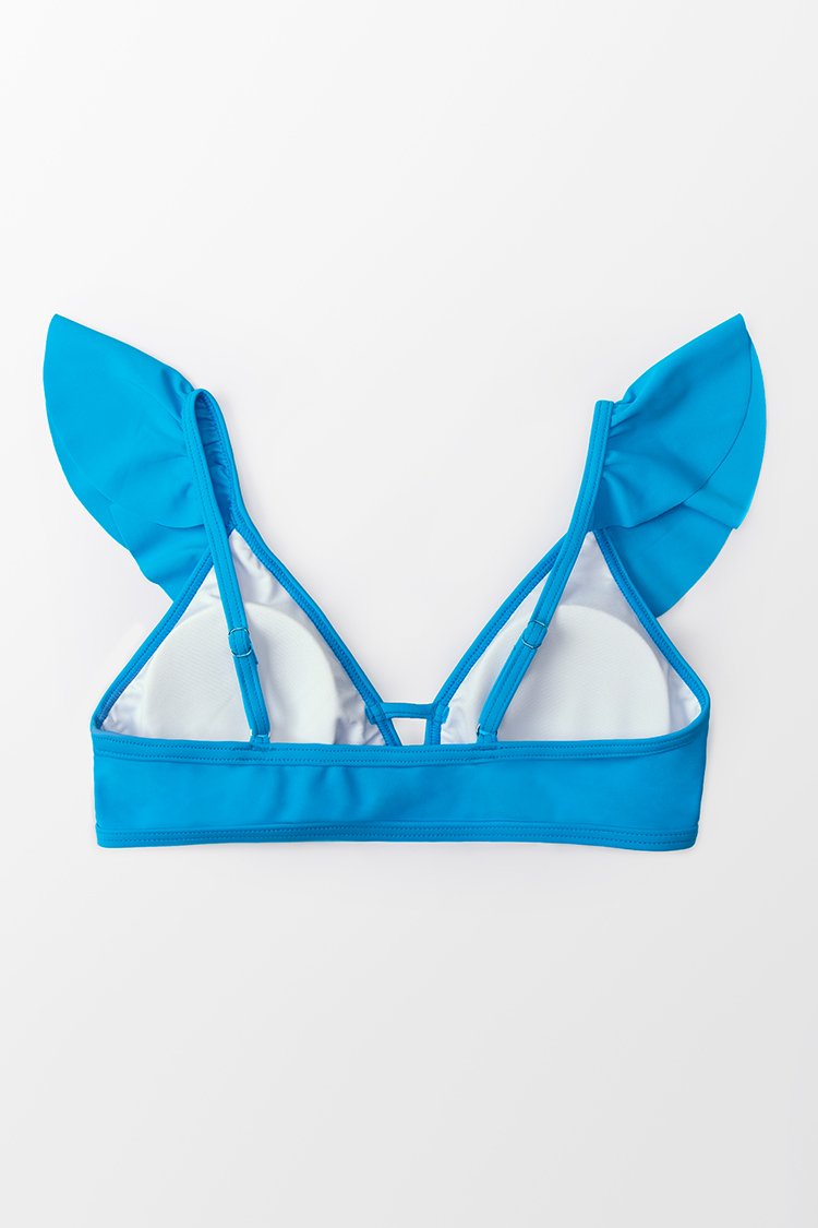 Blue Ruffle Bikini Top