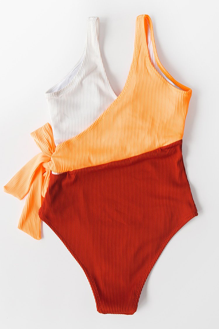 Colorblock Plunging One Piece Swimsuit
