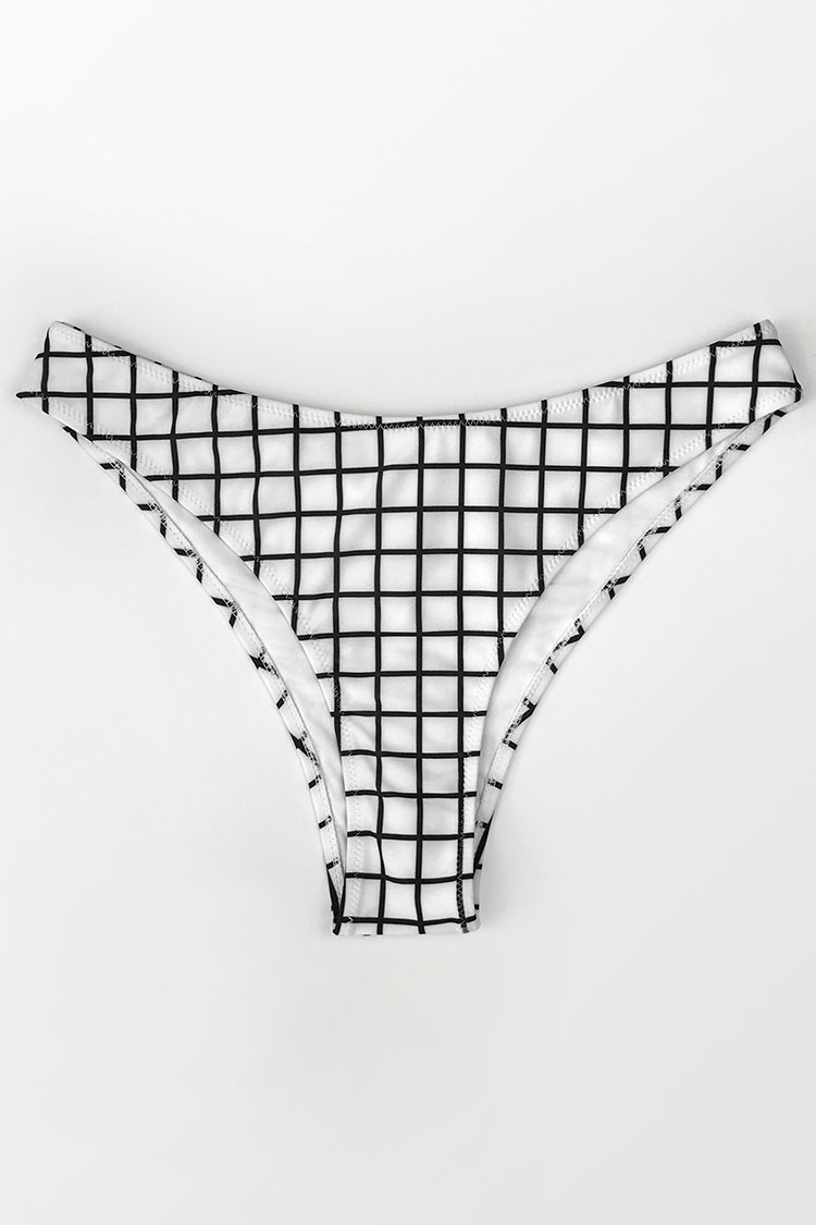 Black and White Patterned High Leg Bikini Bottom