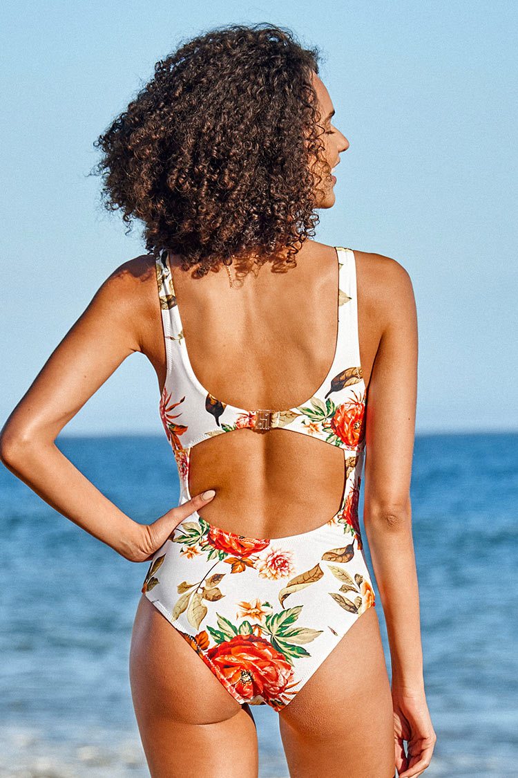 Romantic White Floral One-Piece Swimsuit
