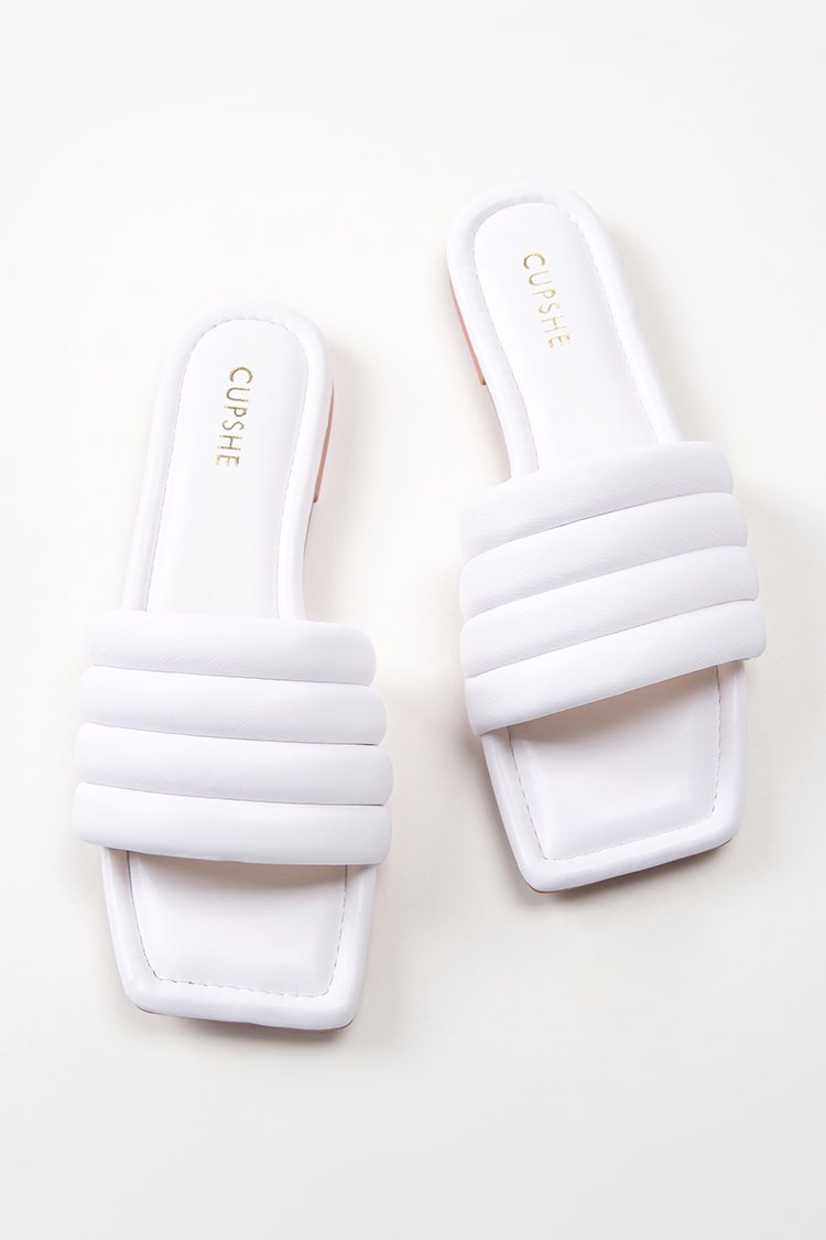 White Orchid Wide Band Square Toe Slide Sandals