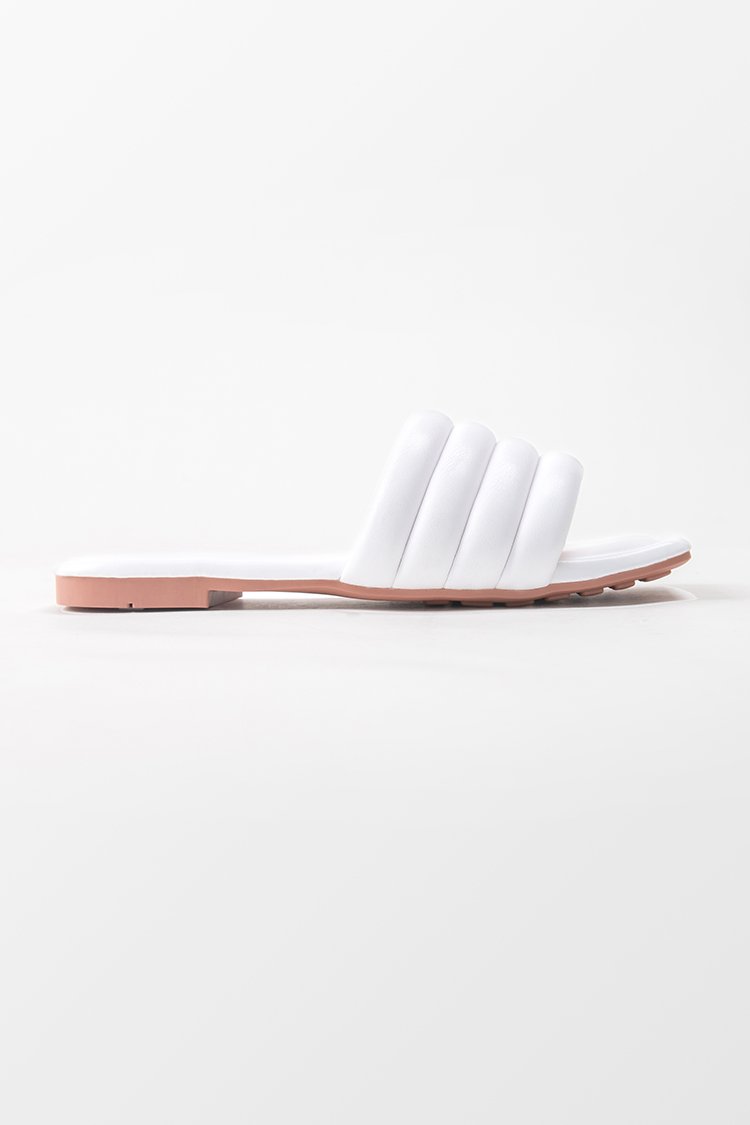 White Orchid Wide Band Square Toe Slide Sandals