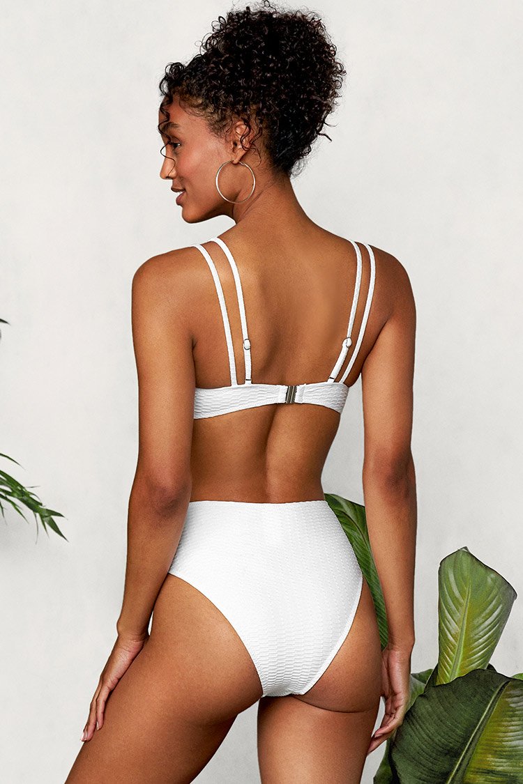 White Double Straps Knotted Bikini
