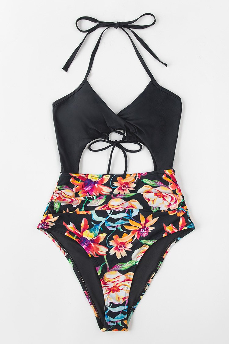 Alexa Floral Cutout Twist One Piece Swimsuit