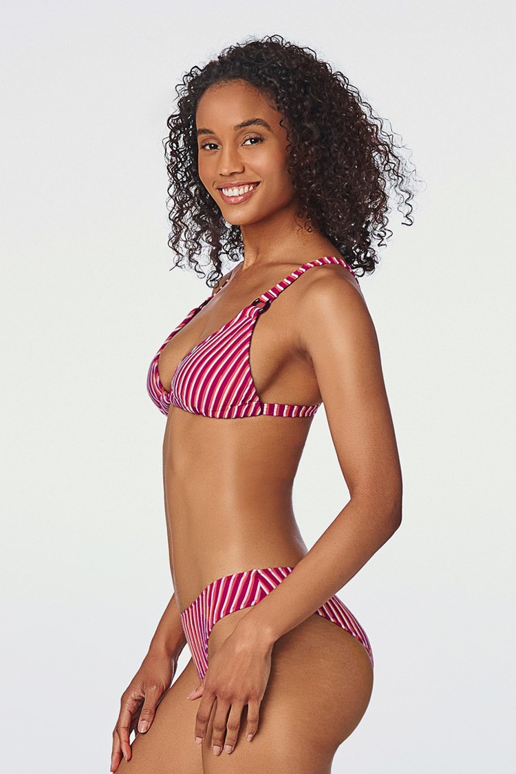 Red and White Striped Triangle Bikini
