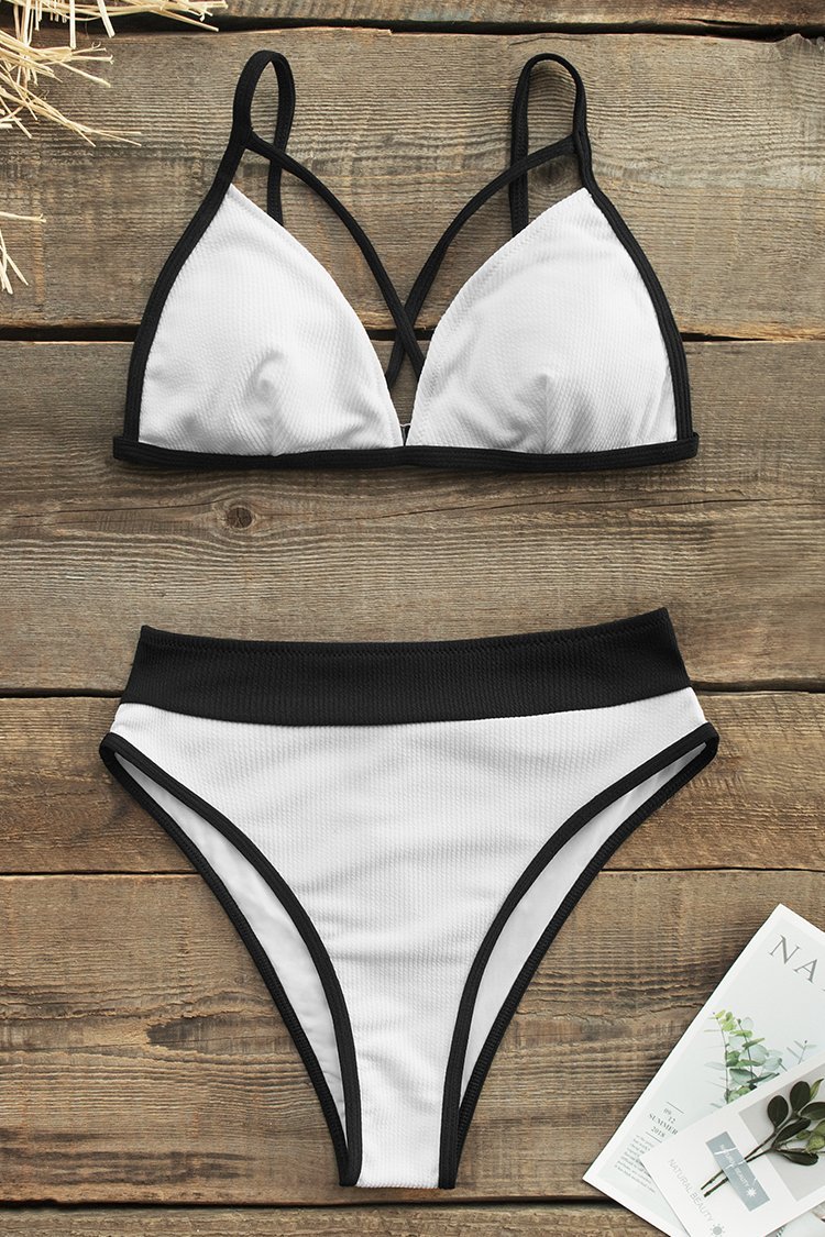 Strappy Black and White Triangle Bikini