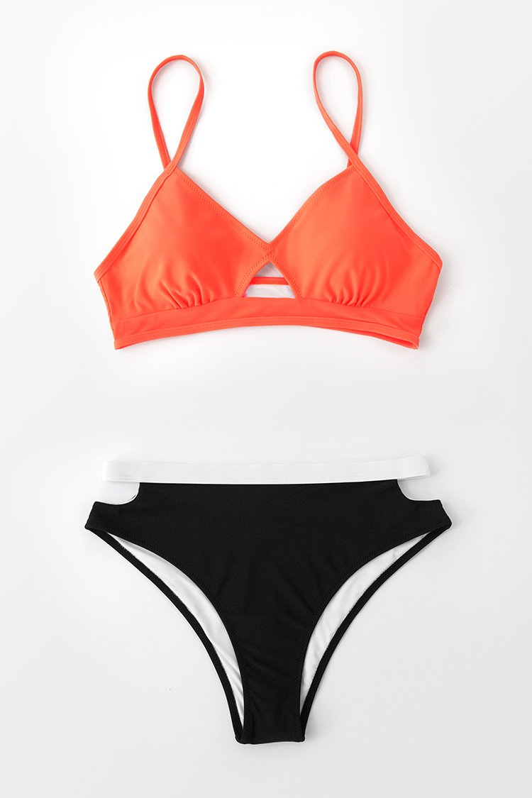 Neon Orange Cutout Bikini Top