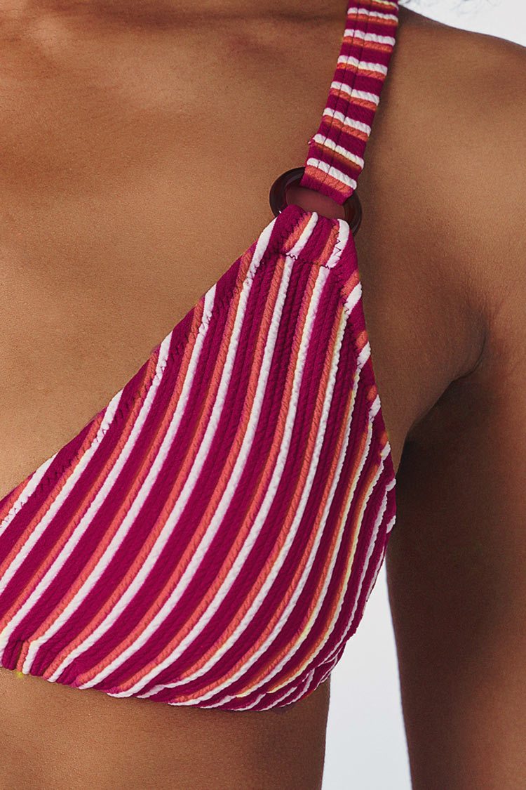 Red and White Striped Triangle Bikini