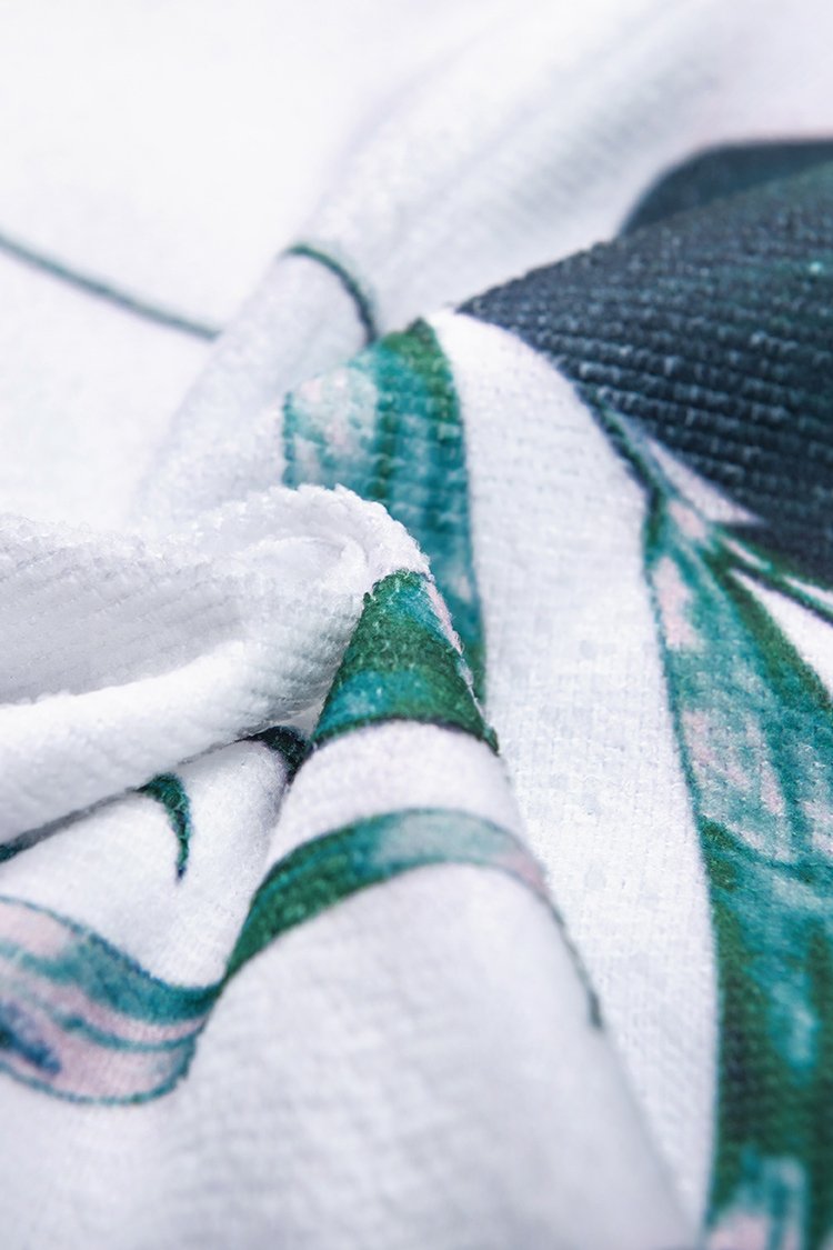 Leaf Print Beach Towel with  Black Tassel