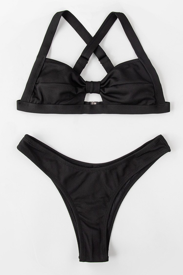 Black Solid High Leg Bikini