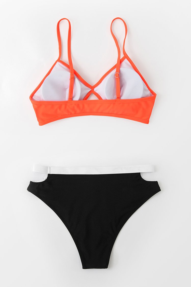Neon Orange Cutout Bikini Top