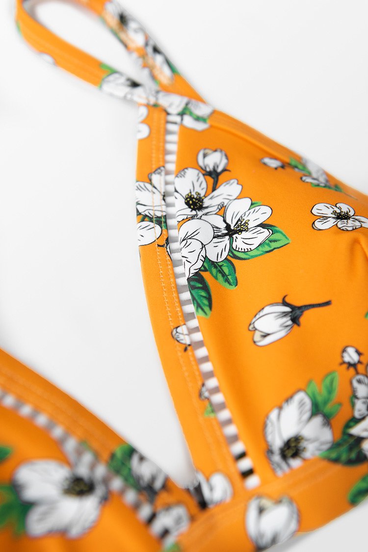 Yellow Floral Triangle Bikini Top