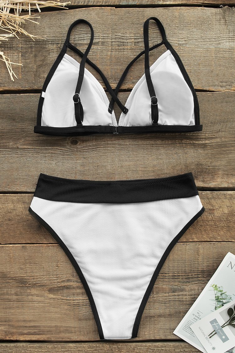 Strappy Black and White Triangle Bikini