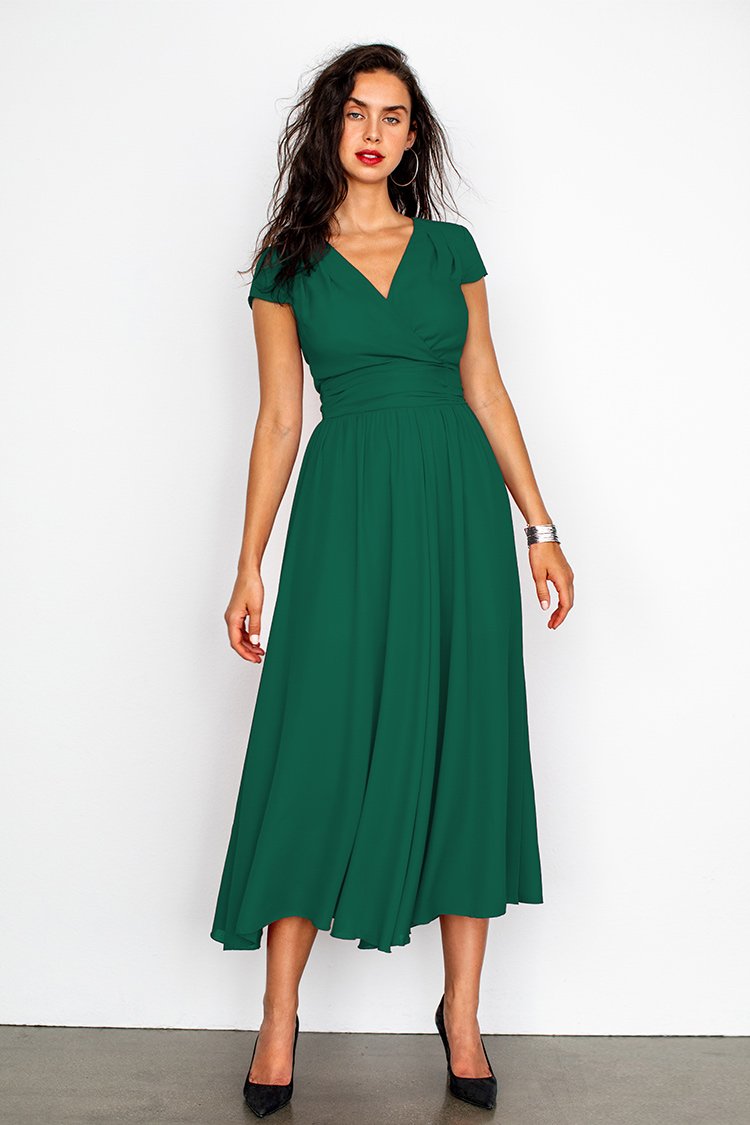 Green V-neck dress