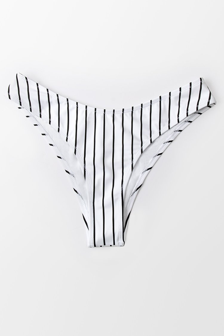White Striped Low Waisted Bikini Bottom