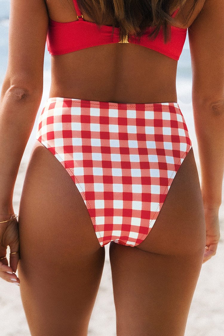 Catalina Red Gingham High Waisted Bikini Bottom
