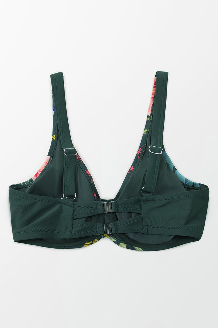 Scarlet Green Floral Moulded Cup Plus Size Bikini Top