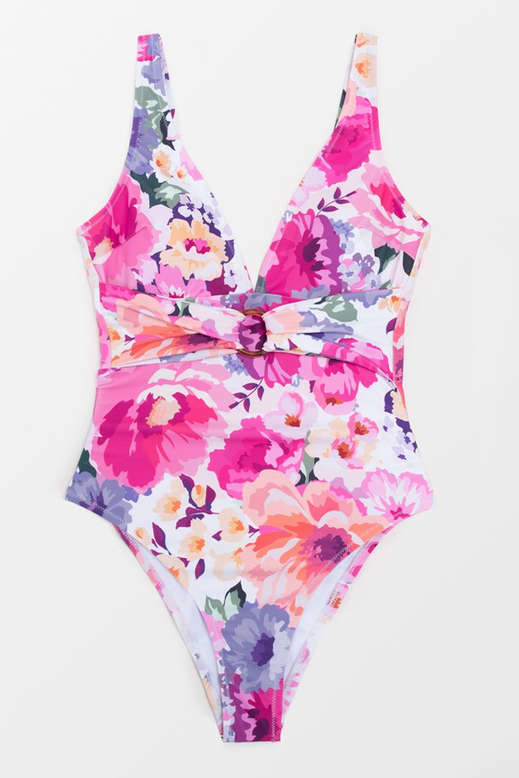 Isabela Plunge Neck Belted One Piece Swimsuit