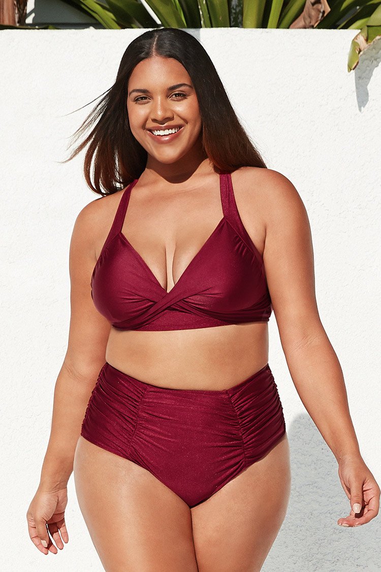 Saige Ruched High Waisted Plus Size Bikini Bottom