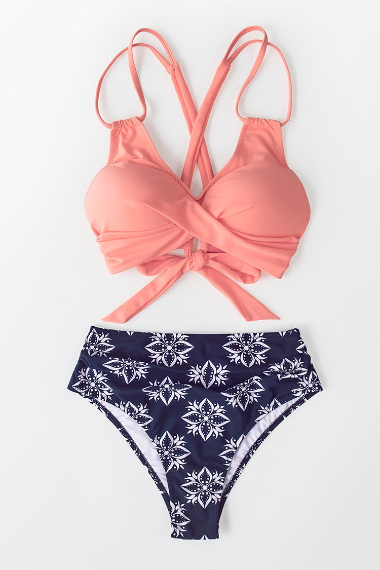 Solid and Boho Print Bikini