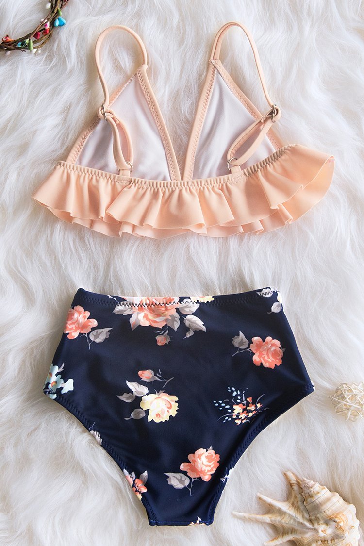 Pink Ruffle Bikini with High Waisted Bottom for Toddler Girls and Girls