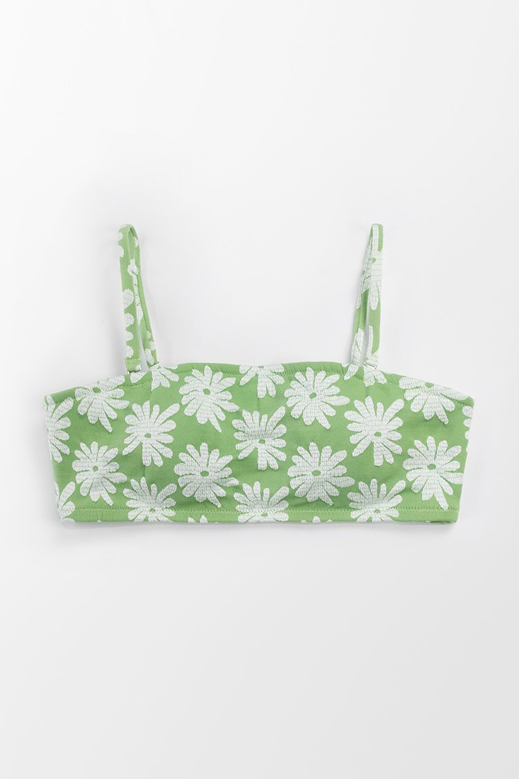 Green Texture Floral Bandeau Bikini Top-Cupshe UK