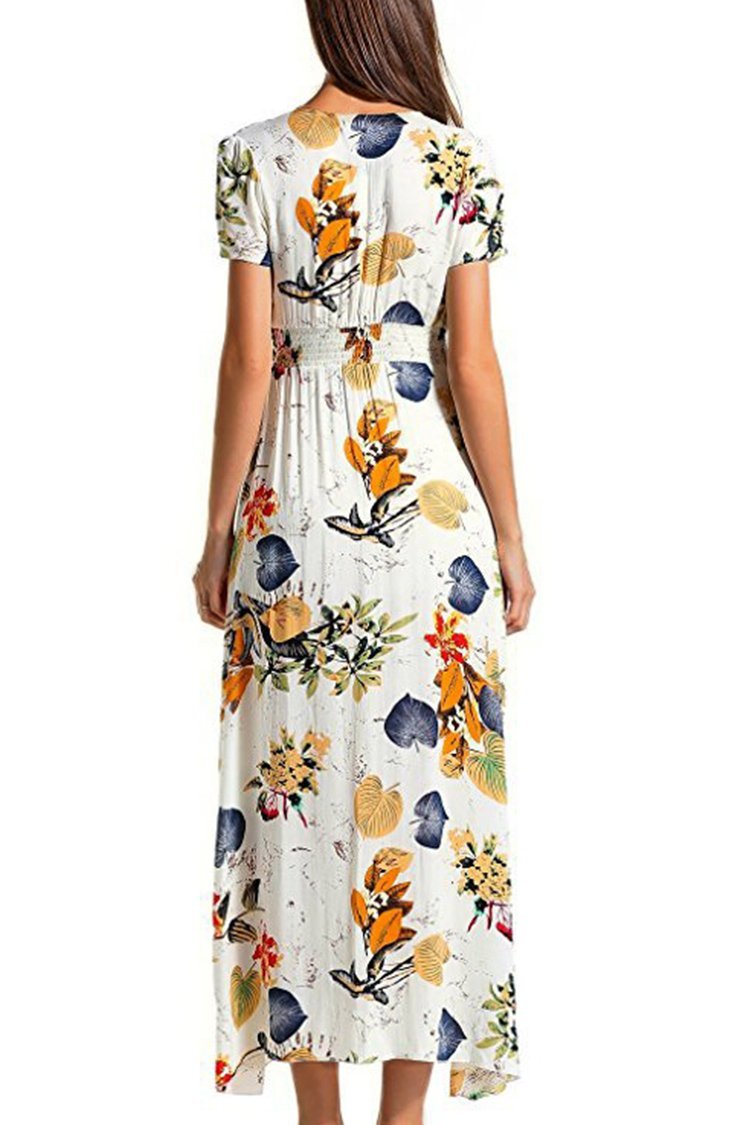 Floral Print Front Button Slit Dress