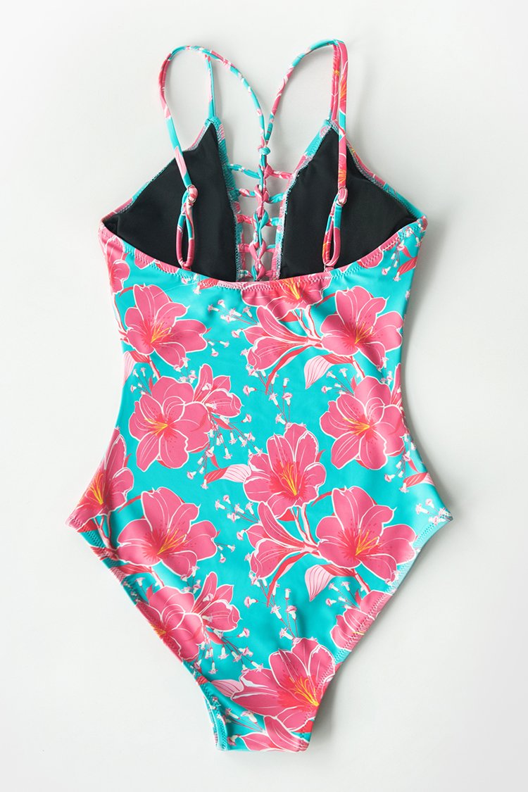 Bright Hibiscus Print One-Piece Swimsuit