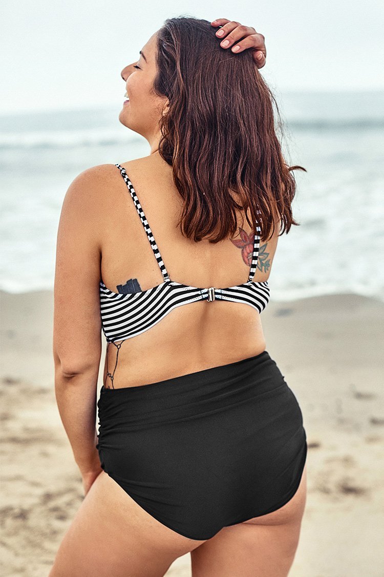 Stripe Printed Plus Size Bikini With High-waisted Bottom