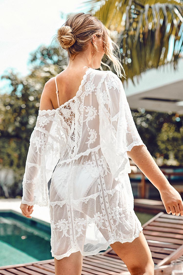 White Lace Floral Scallop Cover Up