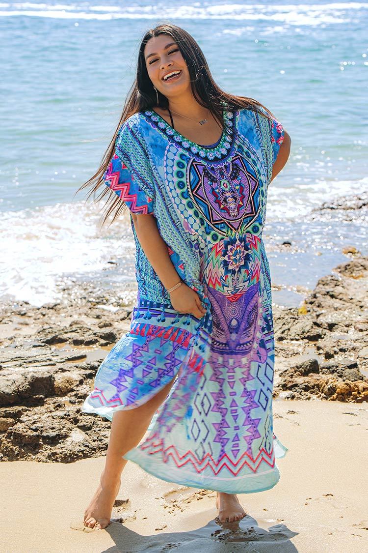 Boho Print Plus Size Long Cover Up
