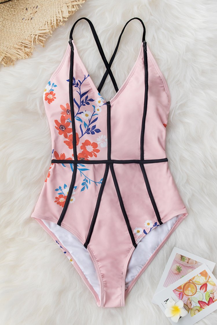 Pink Heart Print One-Piece Swimsuit main image 0