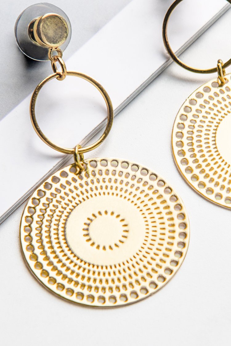 Gold Medallion Drop Earrings