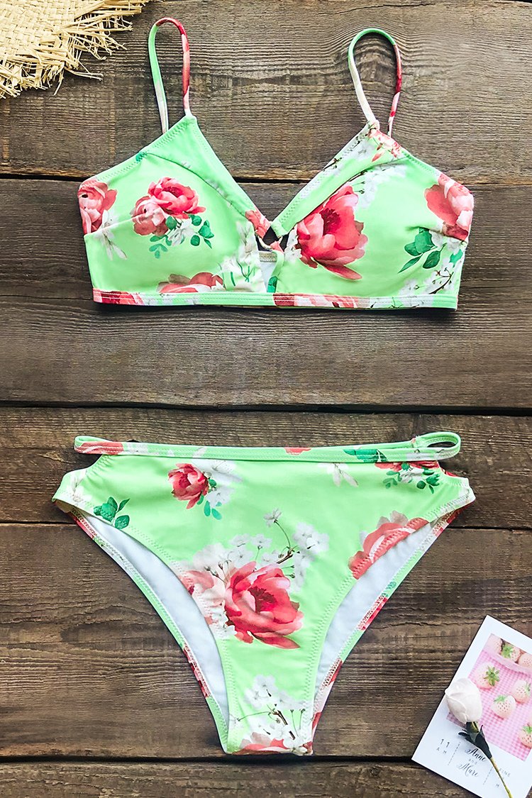 Mint Green Floral Cutout Bikini